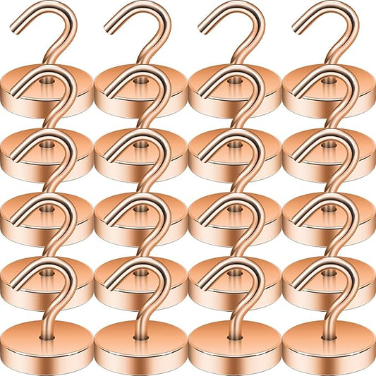 Neosmuk Magnetic Hooks, Cruise Ship Essentials, 120lb+ Heavy Duty Magnetic Hooks for Cruise Cabins, Refrigerator, Grill, Hanging, and Travel | Extra Strong Must-Have Magnet Hook, Bronze, Pack of 20