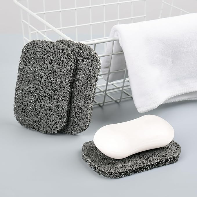 Yadream 4 Pack Gray BPA-Free Soap Savers Pads, Non-Slip Soap Holder, Self-Draining Soap Bars Holder, Suitable for Kitchen Bathroom Shower Travel Hotel