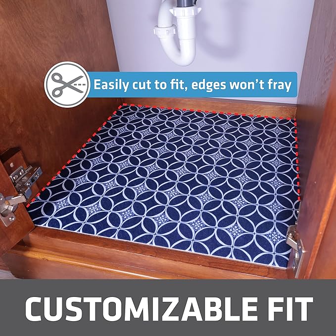 Drymate Premium XL Under Sink Mat, Waterproof Cabinet Protection Mats for Kitchen & Bathroom, Absorbent Shelf Liners, Slip-Resistant, Non-Adhesive, Machine Washable (USA Made)(24”x59”)(Indigo)