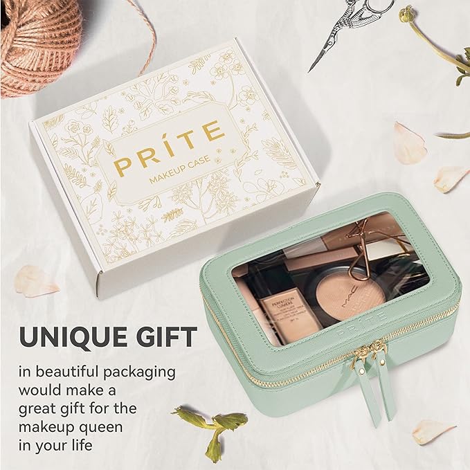 Prite Clear Makeup Bag Cosmetic Organizer Case Waterproof Travel Toiletry Bag Skincare Pouch with Golden Zipper (Green)