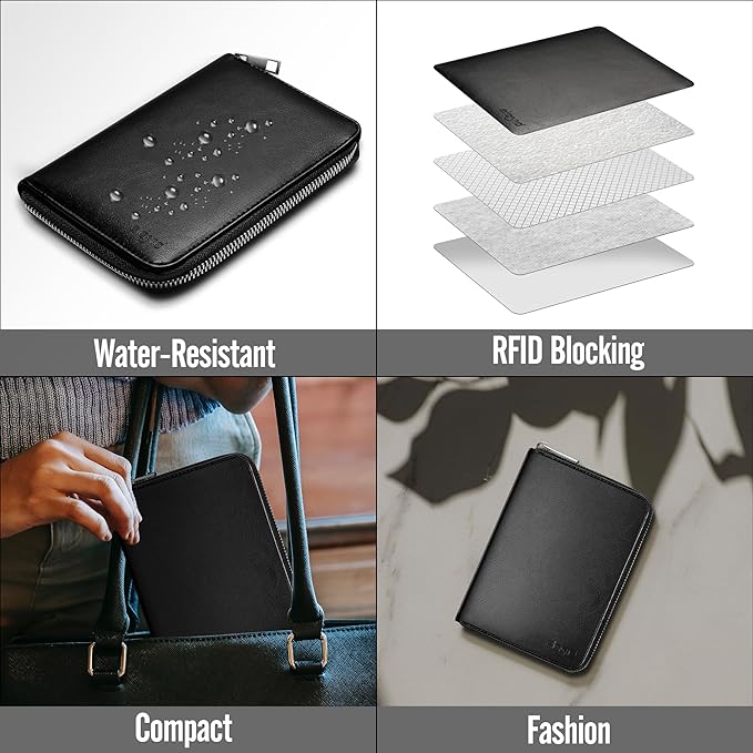 Passport Wallet, Passport Holder for Travel Family, Ultra Large Storage with 3 Pockets. RFID Passport Cover Case with Zipper Closure