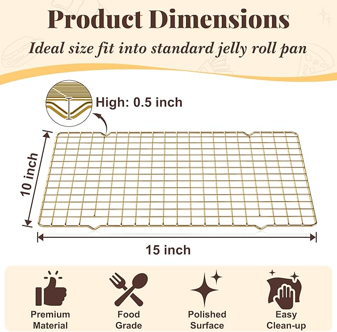 Cooling Racks for Cooking and Baking - 2 PCS 10" x 15" Grid Wire Baking Rack for Oven Cooking, Baking, Grilling, Roasting - Dishwasher Safe Bacon Rack - Fits Jelly Roll Cookie Sheet Pan