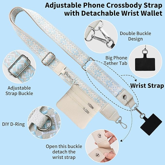 PUGPIU 2 Pack Clip and Go Strap for Phone with Wallet Crossbody - Phone Strap Crossbody with Zippered Pouch, Multifuctional Adjustable Cell Phone Lanyard for Going out