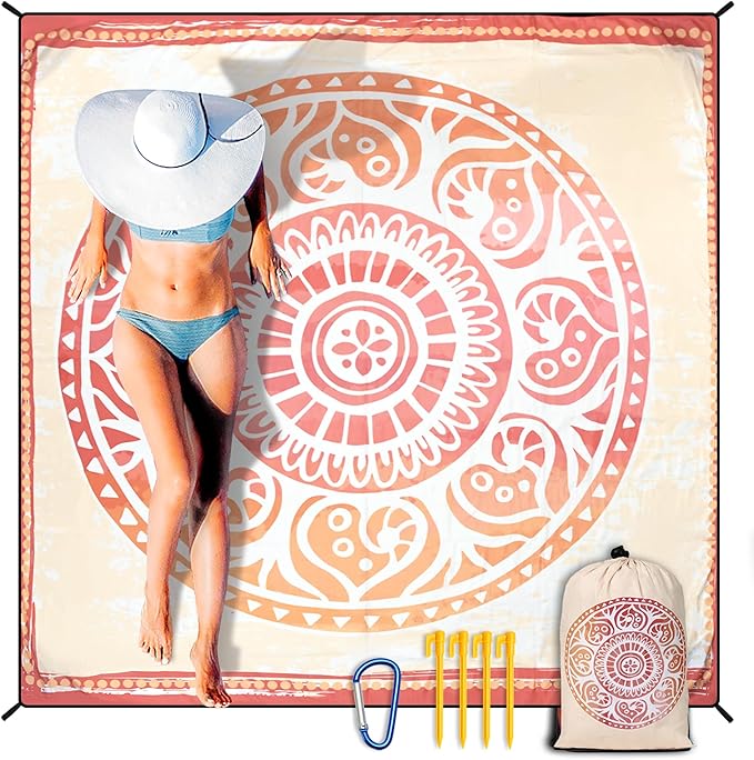 HIHOHO Beach Blanket Waterproof Sandproof Extra Large Beach Mat 79" X 83"/120"x108"for 1-8 Adults Quick Drying Durable Outdoor Picnic Mat for Beach Travel Camping Hiking