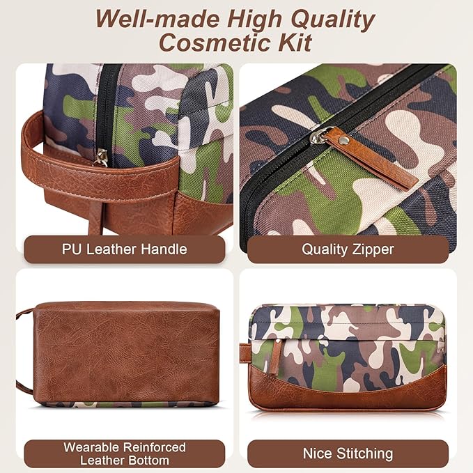 Travel Toiletry Bag for Men, Hanging Toiletry Organizer, Water Resistant Shaving Kit with Large Capacity for Travel Accessories (Camo-Bright Green, Medium)