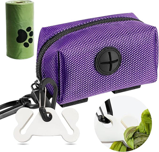 Dog Poop Bag Holder for Leash Attachment, Dog Poop Bag Dispenser, Dog Waste Bag Dispensers, Dog Poop Bag Holders Fit Dog Leash Accessory With Hand Free Holder Carriers, Purple