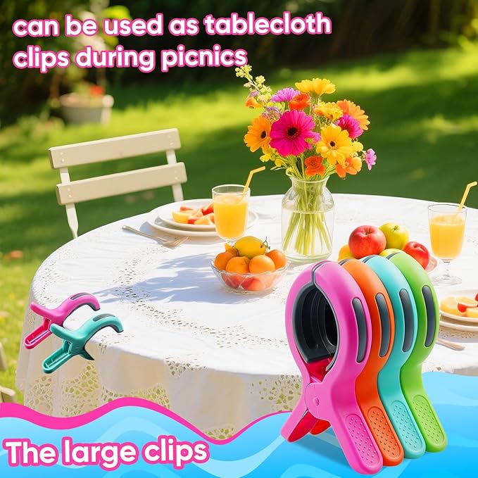 16 Pack Large Beach Towel Clips for Beach Chairs, Towel Holder for Pool Lounge Chair Cruise Essentials, Jumbo Size Clothes Pins Vacation Must Have to Keep Towel from Blowing Away, 4 Bright Colors