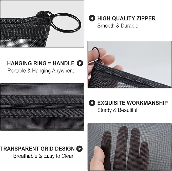 Aosbos 3-Pack Mesh Cosmetic Bag Set - Travel/On-The-Go Makeup Storage, Zipper Closure Small Pouch