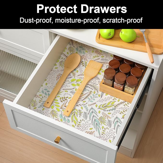 Cooyes Shelf Liners for Kitchen Cabinets, Refrigerator Liners Waterproof & Oil-Proof Kitchen Cupboard Liner Drawer Mats EVA Material Non Adhesive Fridge Liner for Shelves