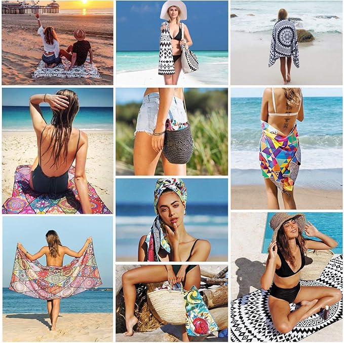 2 Packs Oversized Beach Towel Set Extra Large Big XL Pool Camping Swim Clearance Towels 36x72 Soft Blanket Cruise Essentials Accessories Must Haves Vacation Necessities Adult Gifts Stripe Boho Blue
