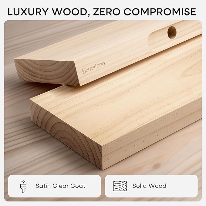 Homeforia 24 inch Natural Floating Shelf, High End Solid Real Wood 24inch Small Floating Shelves for Wall Mounted, Natural Wooden Floating Shelves, Heavy Duty Bracket, 24 X 6.5 X 1.75 in, Set of 3