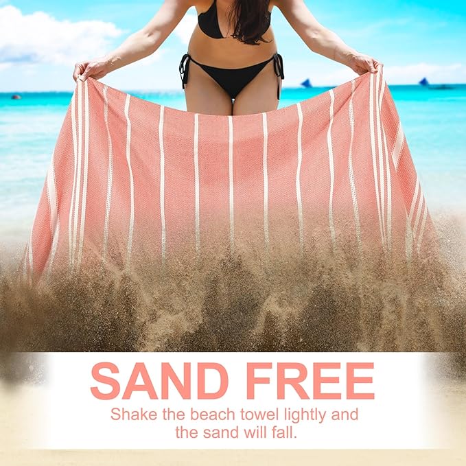 Genovega 6 Oversized Cotton Turkish Beach Bath Towel Set Bulk 74"x38" Extra Large Sand Free Quick Dry Swimming Camping Pool Clearance Towels Blanket Essentials Adult Multi Orange Stripes