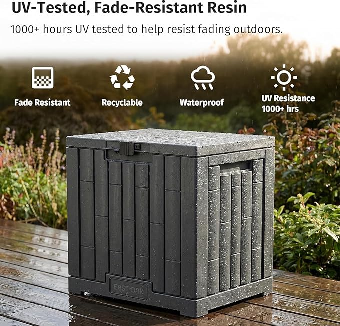 EAST OAK Outdoor Storage Box, 31 Gallon 2 Pack Deck Box Indoor and Outdoor Use, Waterproof Resin Storage Bin for Package Delivery, Patio Cushions, Gardening Tools, Lockable, UV Resistant, Grey