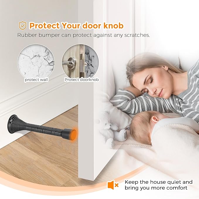 Ravinte Door Stoppers, 18 Pack Black Spring Door Stops with Rubber Bumper, Door Stoppers for Bottom of Door