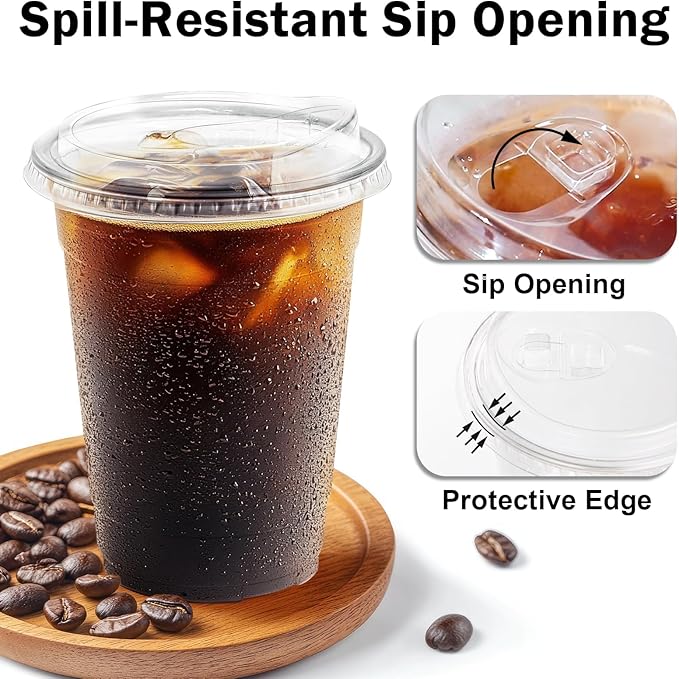 BYSNOW 16 oz 500 Pack Clear Plastic Cups with Lids, Disposable Iced Coffee Drink Cups with Strawless Sip Lids for Parties, Outdoors, Office and Events