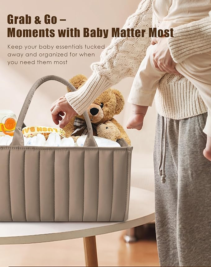 SWEET DOLPHIN 2-Pack Baby Diaper Caddy Organizers, Stylish Storage Baskets for Newborn Essentials, Diaper Station & Car Travel, Value Bundle for Baby Shower Gifts & Registry Must-Haves - Mocha Brown