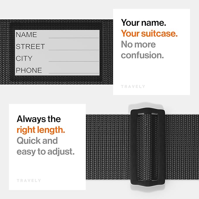 TRAVELY Luggage Straps - Particularly conspicuous & Secure - Incl. 4 Name Tags - Luggage Strap Ideal crosswise - [Set of 4]