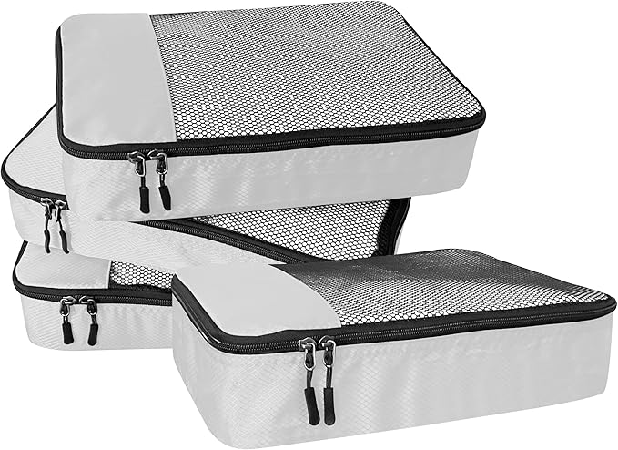 4-Piece Packing Cubes Travel Accessories Set for Suitcases - Luggage Organizer Bags with Double Zipper - Mesh Top - Medium - Beige