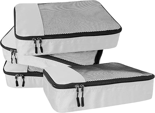 4-Piece Packing Cubes Travel Accessories Set for Suitcases - Luggage Organizer Bags with Double Zipper - Mesh Top - Medium - Beige