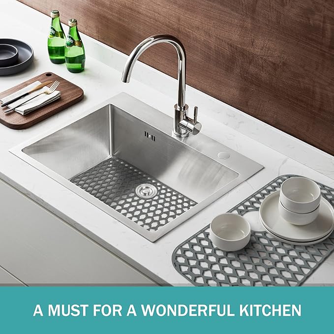Sink Protectors for Kitchen Sink, Kitchen Sink Accessory - Silicone Mats Grid for Stainless Steel Strainer Bottom of Farmhouse Porcelain sinks (28”x14.4”, Rear Drain)