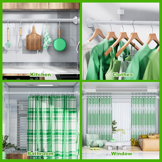 Ausemku Shower Curtain Rod Tension - 32-80 Inch Never Rust Non-Slip Spring Tension Curtain Rod No Drilling Stainless Steel Curtain Rod for Bathroom Kitchen (White)
