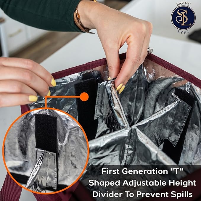 Reusable Drink Carrier with Handle – Tip-Resistant 4 Cup Carrier with Shoulder Strap for Delivery – Insulated, Foldable, Adjustable Dividers – Portable Caddy Tote Bag, Drink Holder for Car