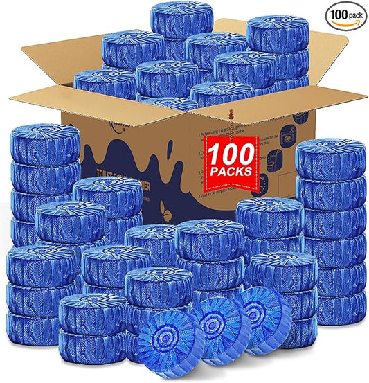 Msvvko Toilet Bowl Cleaners,100 Pack Blue Toilet Tablets with Fresh Scent, Household Toilet Cleaner Continuous Cleaning, Prevent Various Stains & Odors Build Up - Septic Friendly