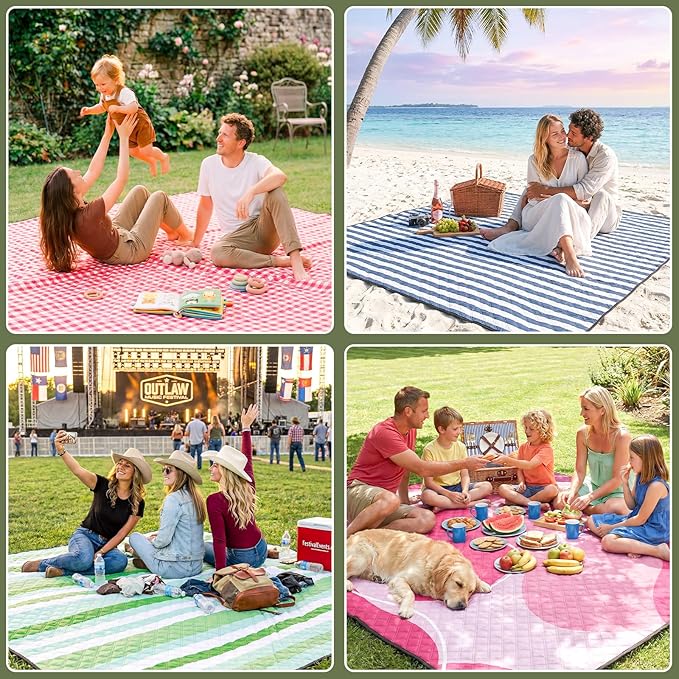 Genovega Waterproof Picnic Blanket Outdoor Camping Beach Mat Rug Extra Large Foldable Car Essential Roadtrip Gadget Accessories Glamping Tent Gear Must Haves Hiking Stuff Backpacking Necessities Gift