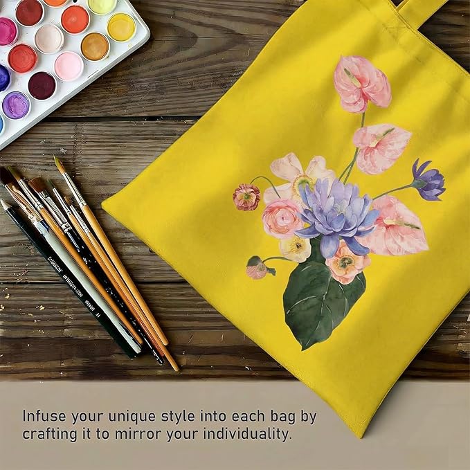 1 Pack Available Premium Canvas Reusable Tote Gift Bags,Made of Natural Canvas with Handle,Work,DIY,Shopping(Bright Yellow)