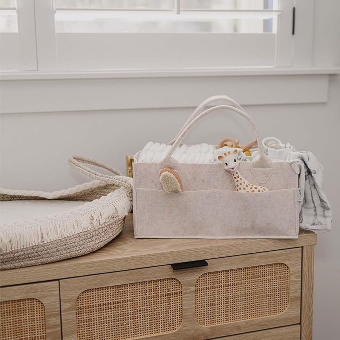 PUTSKA Baby Diaper Caddy Organizer - Nursery Storage Basket for Diaper Station, Baby Basket Shower Gift List and Registry Must-Have, Newborn Essentials, Nursery Decor for Boy or Girl-Mocha,Extra Large