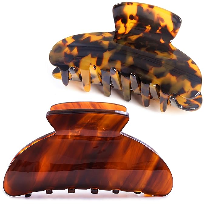 Big Claw Hair Clips for Women Hair Jaw Clips Large Hair Claw Clamps Acetate Hair Clip 2 Pack,Tortoise/Brown