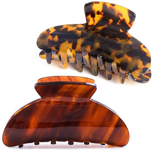 Big Claw Hair Clips for Women Hair Jaw Clips Large Hair Claw Clamps Acetate Hair Clip 2 Pack,Tortoise/Brown