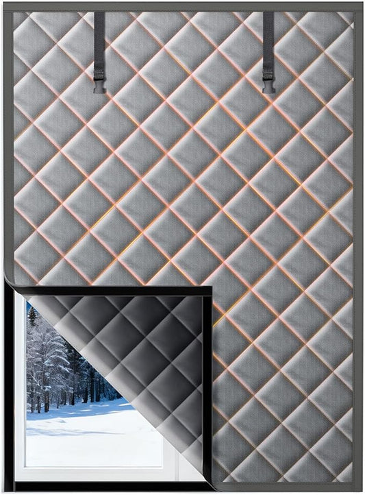 Window Insulation for Winter, 47″×63″ Thermal Window Cover (Fits 44″×60″ Windows ), Dual-Sided Winterizing Cold Blocker Curtain for Home & RV, Reusable Draft Stopper with Roll-Up Buckle