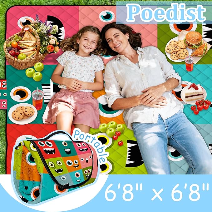 Extra Large Picnic Blanket Waterproof,80"x 80"Foldable Machine Washable Beach Blankets,Outdoor Blanket for 6-8 Adults,Picnic Mat Suitable for Indoor Crawling,Park Beach,Camping,Hiking,Travel (Face）