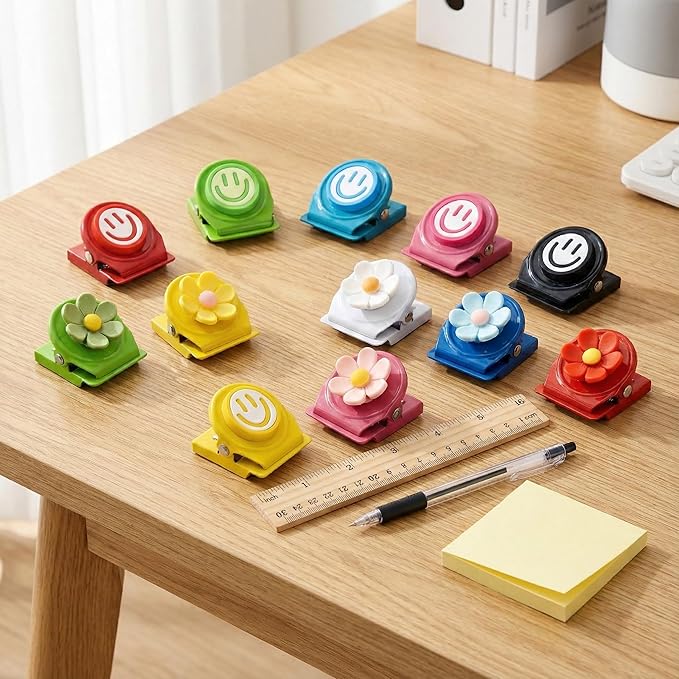 12 Pcs Smile and Flower Fridge Magnets Clips Refrigerator Magnets with Flower Happy Smile Locker Magnets Cute Metal Magnets Refrigerator for Locker, Whiteboard, Classroom,Office and Kitchen(12 pcs)