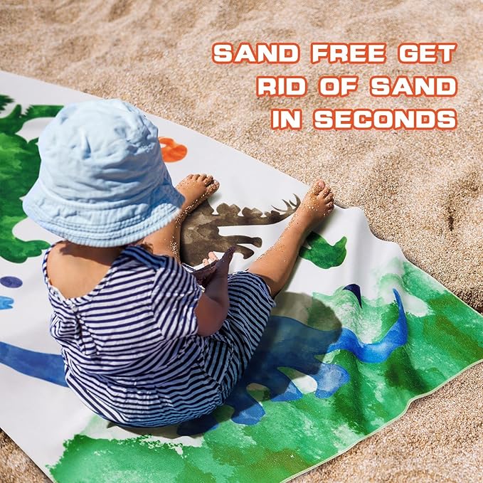 WERNNSAI Dinosaur Kids Beach Towel for Boys - 30” x 60” Pool Towels Personalized Beach Towels for Boys Kids Quick Dry Ultra Absorbent Super Soft Beach Blanket Camping Travel Swimming Bath Shower Towel
