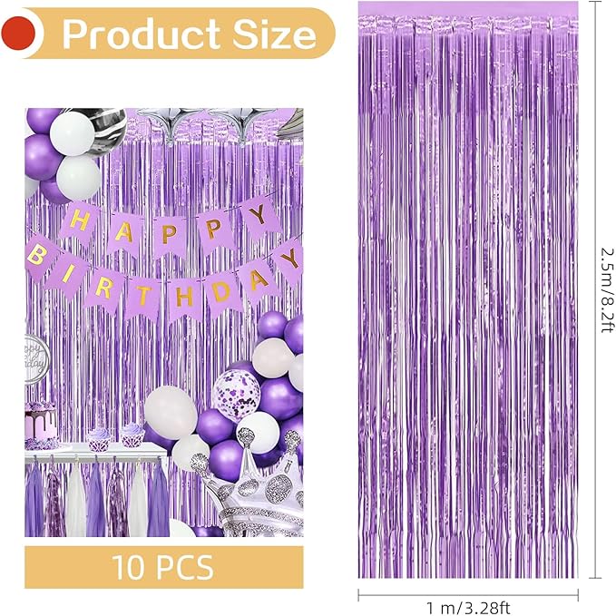 10 Pack Light Purple Backdrop Curtain 3.2ft x 8.2ft Metallic Tinsel Foil Fringe Curtains Photo Booth Background for Birthday Party Decoration Baby Shower Engagement Wedding Christmas Decoration