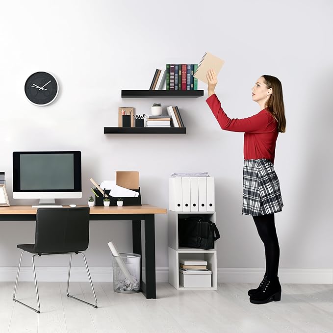 Sorbus Floating Shelves for Wall - Set of 2 Black Wood Wall Shelves for Living Room, Kitchen, Bedroom, Bathroom Storage - 16" Book Shelf for Wall Decor, Home Decor, Farmhouse, Frames & Trophy Display