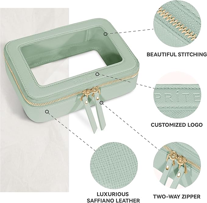 Prite Clear Makeup Bag Cosmetic Organizer Case Waterproof Travel Toiletry Bag Skincare Pouch with Golden Zipper (Green)