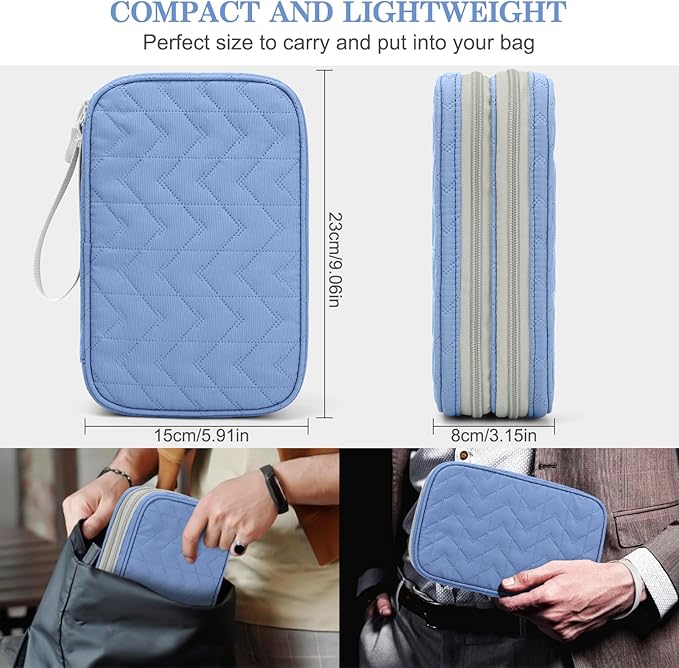 FYY Electronic Organizer, Large Travel Cable Organizer Bag Pouch Electronic Accessories Carry Case Portable Waterproof Double Layers All-in-One Storage Bag for Cable, Cord, Charger, Pattern Blue