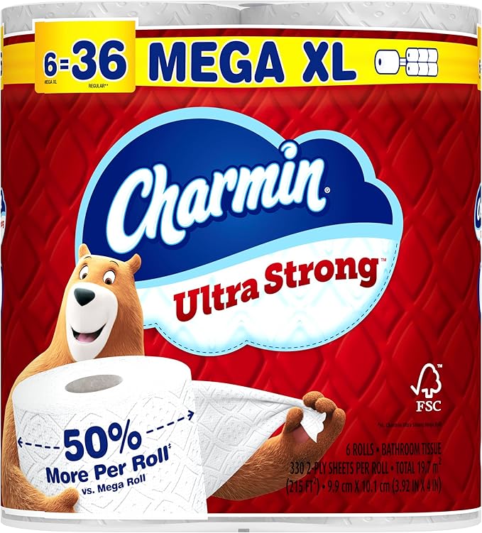 Charmin Ultra Strong Toilet Paper 6 Mega XL Rolls, 330 Sheets Per Roll
