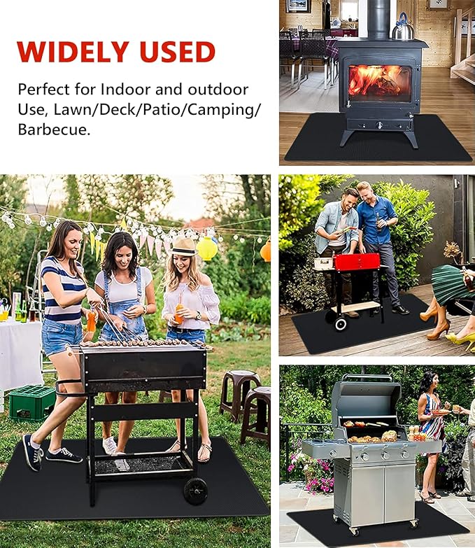 Protebox 65 x 39 inch Under Grill Mats for Outdoor Grill, Double-Sided Fireproof Deck and Patio Protector Mat, Waterproof Oil-Proof BBQ Floor Pad Indoor Fire Pit Fireplace Mat (0.9mm)