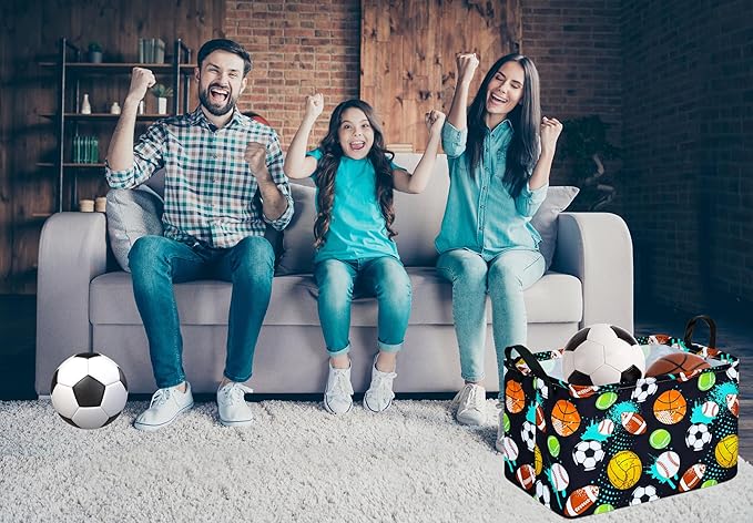 KUNRO Football Basketball Storage Basket Gift Shelf Basket Storage Bin, Nursery Basket Organizer Box for With Handles for Room Deco