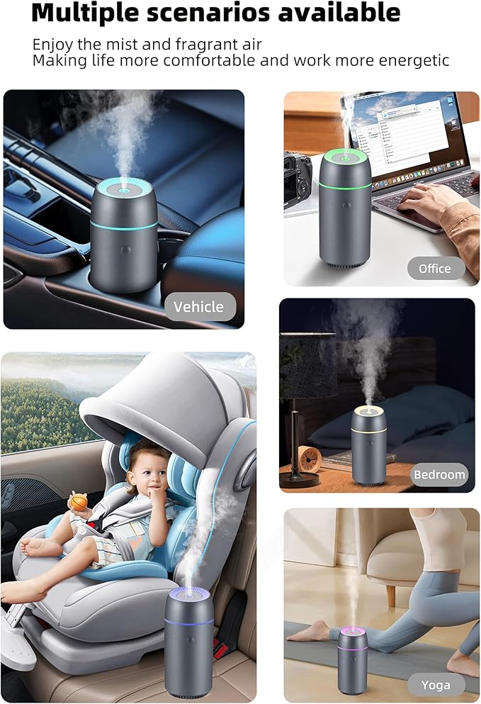 Portable Mini Ultrasonic Essential Oil Diffuser - 100ml USB Aromatherapy Humidifier with 7-Color LED Lights, Upgraded Aluminum Alloy Shell for Home, Office, Bedroom, Car & Small Spaces (Grey)