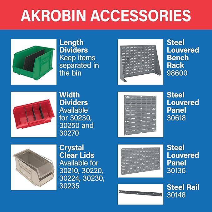 Akro-Mils 30210 AkroBins Plastic Storage Bins, Space-Saving Stackable Bins for Garage, Pantry, Craft Organization, 5-" x 4-" x 3-", Yellow, 24-Pack