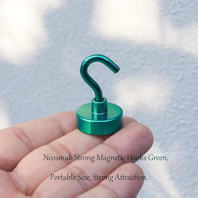Neosmuk Magnetic Hooks, Heavy Duty 40lb+ Strong Magnet Hook for Cruise Cabins, Cruise Ship Essentials for Hanging, Metal Wall Refrigerator Hangers (Green, 10 Pack)