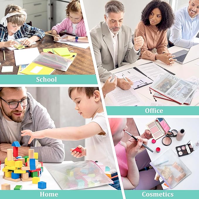 9pcs Mesh Zipper Pouch Bags, A3 Sizes, 9 Colors, Board Game Storage, Travel, School, Office Organize