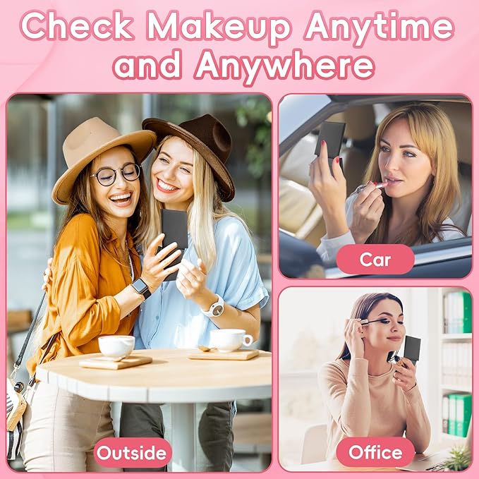 ALLROSE Compact Mirror, 1X/3X Magnifying Travel Mirror with Light Small Purse Mirror Pocket Mirror for Makeup, Mini LED Portable Handheld Makeup Mirror Travel Essentials Gifts for Women Girls, Black