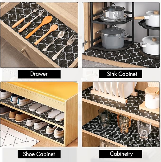 Cooyes Shelf Liner for Kitchen Cabinets – Non-Adhesive Waterproof Drawer Liner – Durable EVA Material Easy-to-Cut Shelf Paper for Refrigerator, Cupboard, Dresser with Modern Pattern