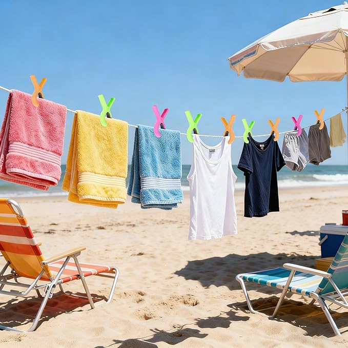 20 Pcs Beach Towel Clips for Beach Chairs, Towel Holder for Beach Chair Pool Chair on Cruise, Jumbo Size Heavy Duty Clothes Pins, Beach Chair Clips to Keep Your Towel from Blowing Away. (20)